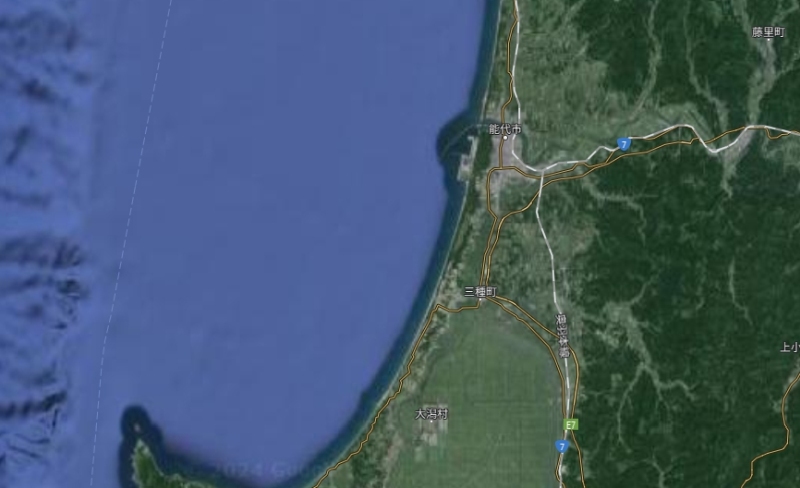 能代市・三種町・男鹿市沖MAP　出典：GoogleMap